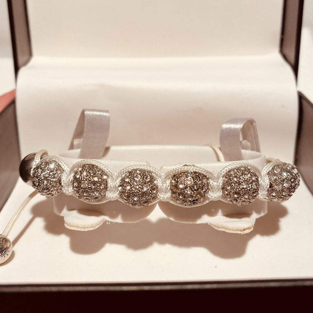 Joseph Nogucci Rhinestone Silver Glitzy Beaded Bracelet Adjustable Size
